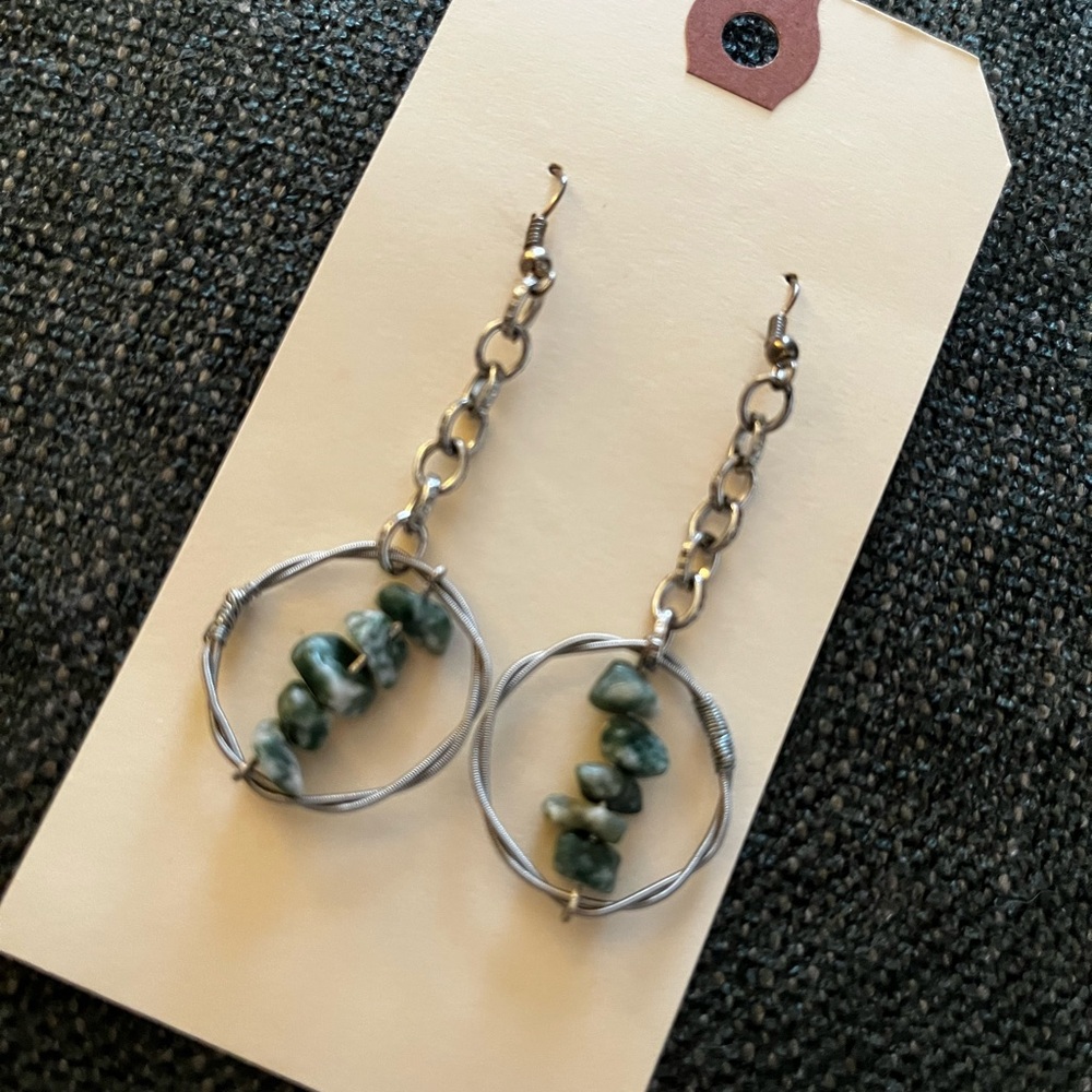 Handmade Guitar String and Moss Agate Earrings - NWT